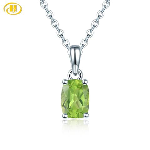 Hutang 925 Silver Pendant Genuine Cushion Shape Gemstone Peridot Solid 925 Sterling Silver Chain Fine Simple Jewelry for Women ► Photo 1/6