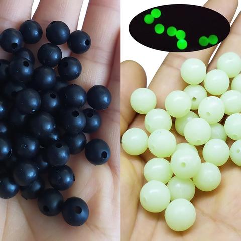100-pieces 3mm-12mm Soft Fishing Beads Stopper Black/Glow Round Rubber Fishing Lures Rig Accessories pesca Carp Tackle ► Photo 1/6