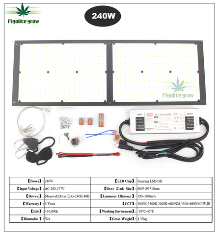 Figolite grow DIY 150w 240w 288 Quantum Tech LED Board  Dimmable led grow light LM301B mix 660nm IR and UV with Meanwell Driver ► Photo 1/6