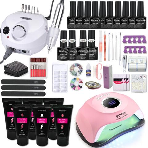 Manicure Set With 180W/120W/54W Led Nail Lamp Nail Set 35000RPM Nail Drill Machine 20/10 Colour Poly Extension Nail Gel Set ► Photo 1/6