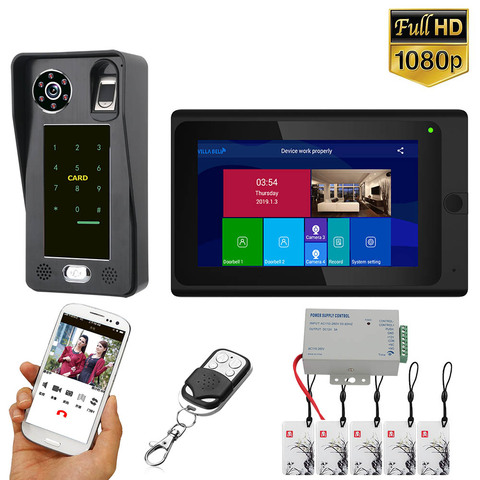 7 inch Wifi Wireless Fingerprint IC Card Video Door Phone Doorbell Intercom System with Wired HD 1080P camera ► Photo 1/6