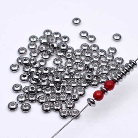 4 6mm 304 Stainless Steel Beads Hypoallergenic Metal Flated Round Loose Spacer Beads For Jewelry Making DIY 50pcs ► Photo 1/3