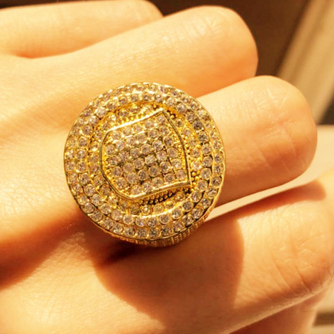 Milangirl Luxury Hip Hop Micro Pave Stones All Iced Out Creative Badge Pattern Ring Big  Rings for Men Jewelry ► Photo 1/6