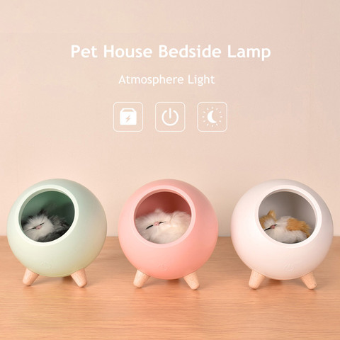 Cat House Table Lamp Touch Sensor LED Night Light Dimmable USB Rechargeable Bedroom Bedside Lamp for Children Kids Baby Gift ► Photo 1/6