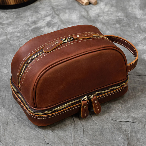 MAHEU High Quality Small Travel Bag Crazy Horse Leather Travel Wallet Storage Bag Washing Make Up Bag For Travel toiletry bag ► Photo 1/6