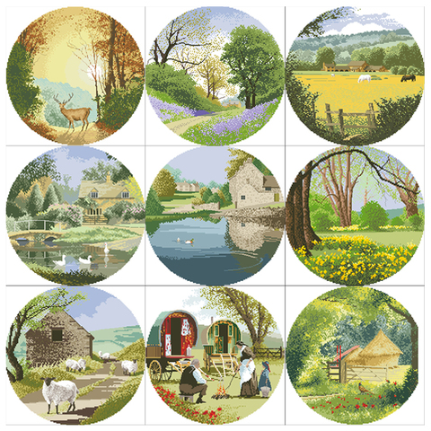 High Quality Counted Cross Stitches Kit Landscape Series scenery Bluebell Meadow duck Daffodil sheep Gypsy Caravans Autumn Light ► Photo 1/6