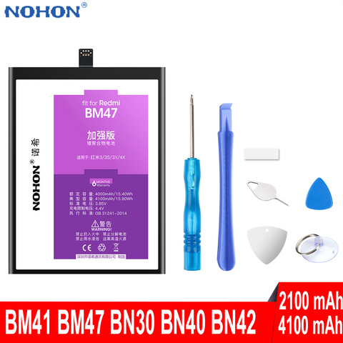 Original NOHON BM41 BM47 BN30 BN40 BN42 Battery For Xiaomi Redmi 1 1S 2 3 3S 3X 4X 4A 4 Pro Prime Phone Replacement Free Tools ► Photo 1/6