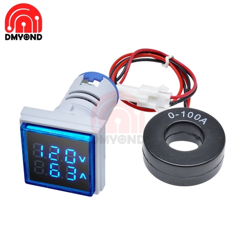 New 22MM Square LED Digital AC Voltage Ammeter 0A-100A 50V-500V Amp Volt Voltage Meter Voltammeter Indicator Pilot Lamp Light ► Photo 1/6