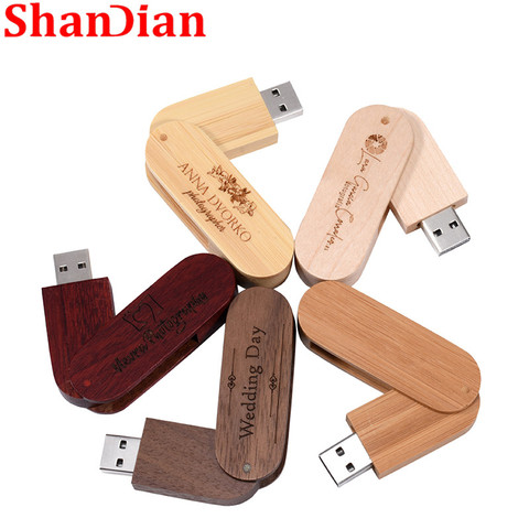 SHANDIAN 1PCS free custom logo Wooden rotatable usb flash drive pendrive 4GB 8GB 16GB 32GB memory stick LOGO Laser engraving ► Photo 1/6