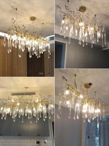 Art style all copper chandelier branch pure copper restaurant designer post modern Zhongdao bar light luxury crystal lamp ► Photo 1/5