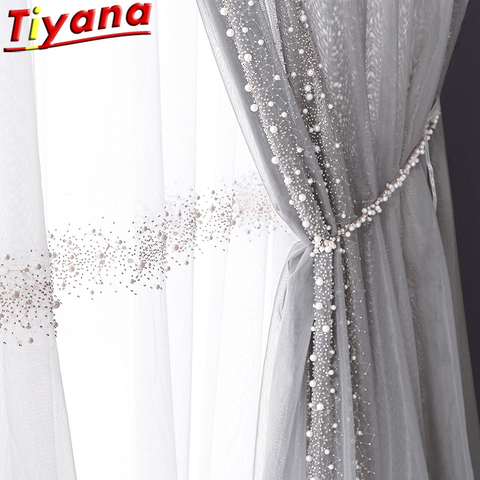 Meteor Pearl Embroidered Tulle Curtains for Living Room Light Luxury Beads White/Grey Sheer Volie for Balcony #VT ► Photo 1/6