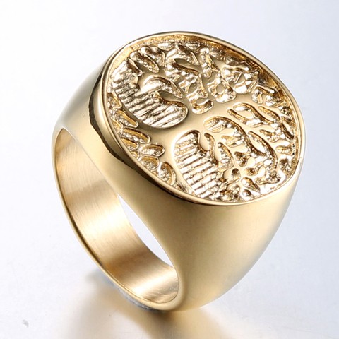 CXQNEWA Men Women Stainless Steel Gold Life Tree 8-13# Ring Punk Unisex High Quality Finger Ring Plant Pattern Jewelry Wholesale ► Photo 1/6