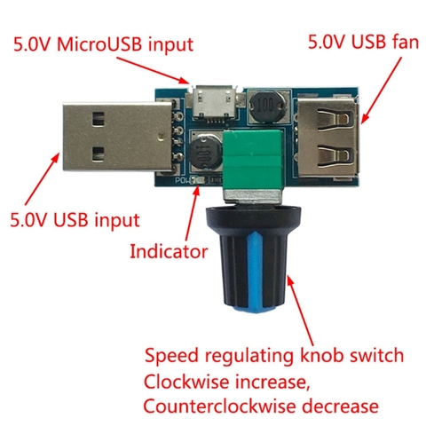 USB Fan Speed Controller DC 4-12V Reducing Noise Multi-stall Adjustment Governor ► Photo 1/6