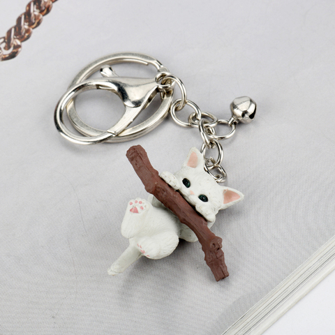 Cute Animal Cat Keychain Naughty Cat With Branch Play Pendant Key Rings Women Bag Keys Hanging Accesosries ► Photo 1/6