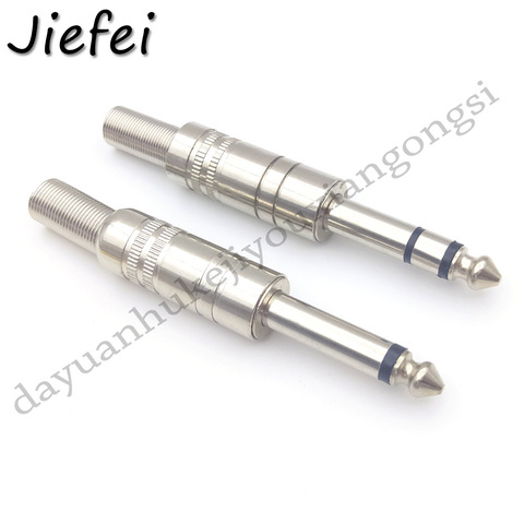 2Pcs Jack Mono / Stereo Metal 1/4 inch Connector 6.3mm 6.35mm Male Audio Plug Wire Connector 1/4