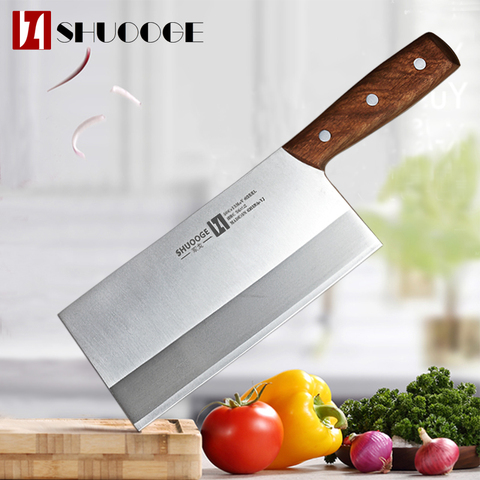 SHUOOGE 8 inch Stainless Steel Cleaver Butcher Knife Pro Kitchen Knife Wood Handle Chopping Knife Kitchen Cooking Chef Knife ► Photo 1/6