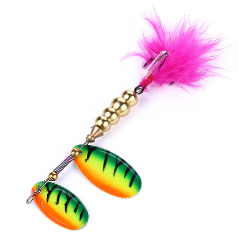 9CM 14G  Metal Fishing Lure Spoon Sequins Lure Bait Fishing Tackle Hard Bait Isca Artificial with feather hook ► Photo 1/6
