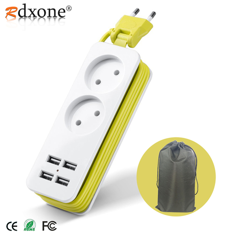 Rdxone EU plug Travel Power Strip Portable Extension Socket Outlet with 4 USB Wall Charger Smart Desktop Socket ► Photo 1/6