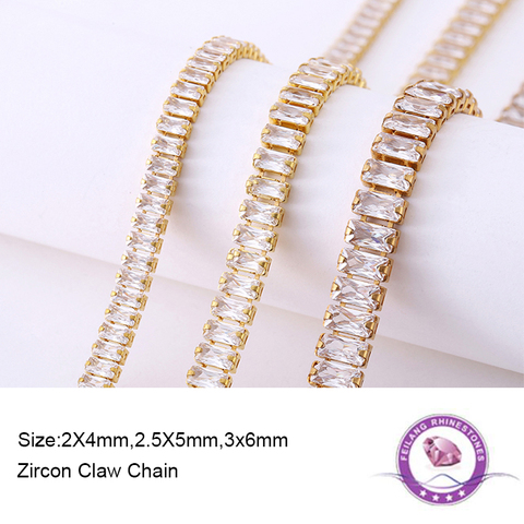 Feilang AAAAA 100cm/pcs Rectangle Crystal Zircon Claw Chain Crystal Clear Rhinestones Luxury For DIY Jewelry Clothing ► Photo 1/6