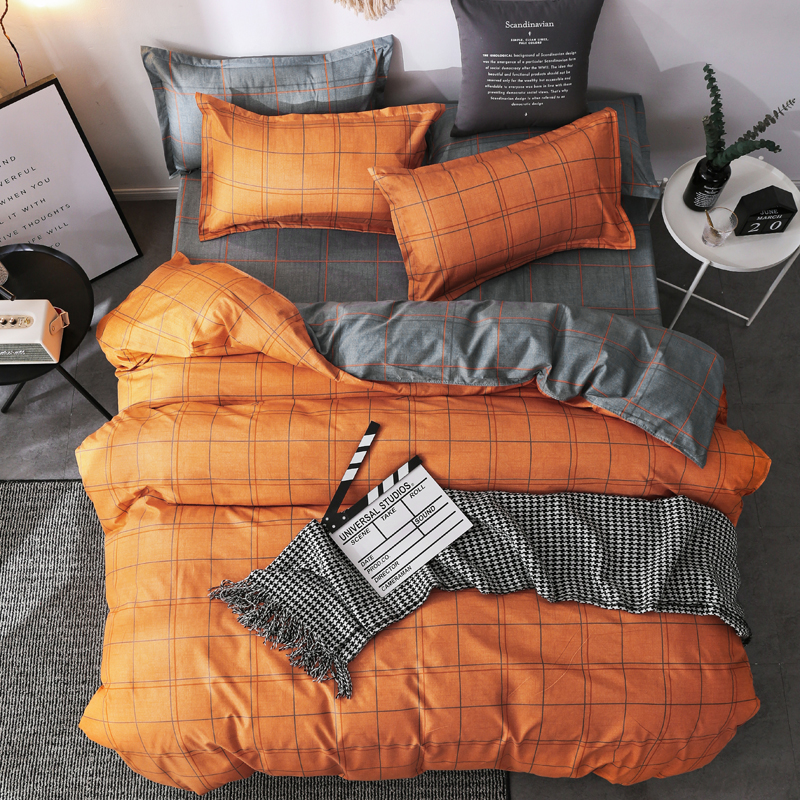 Double Queen Nordic Bed Linens, Gray And Orange Duvet Cover