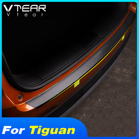 Vtear For VW Tiguan Accessories 2022 2017 Car Trunk door sill Scuff Carbon fiber leather Protector sticker Interior trim ► Photo 1/6