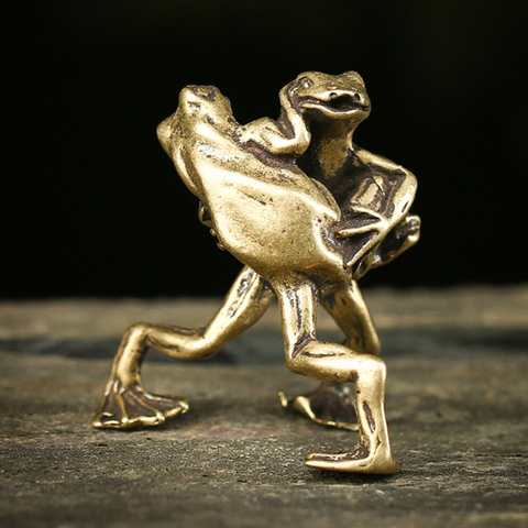 Antique Pure Copper Solid Frogs Wrestling Tea Pet Statue Brass Animal Table Ornament Accessories Home Decoration for Living Room ► Photo 1/5