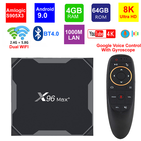 Genuine X96 Max Plus 8K TV Box Android 9.0 Amlogic S905X3 Quad Core 4GB 64GB 5G Dual WIIF BT4.0 1000M Lan 8K HDR Set top box ► Photo 1/6