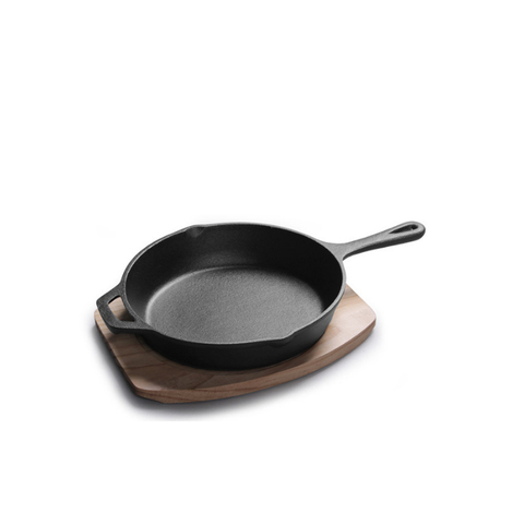 10inch 25cm Cast Iron Uncoated Frying Pan with Wood Tray ► Photo 1/5