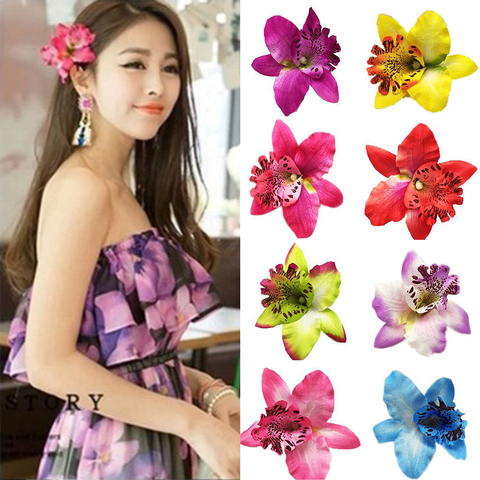 1PC Women Chic Fashion Flowers Hair Clips Gift Sand Beach Colorful 10 Colors Handmade Butterfly Orchid Vacation Hair Accessories ► Photo 1/6