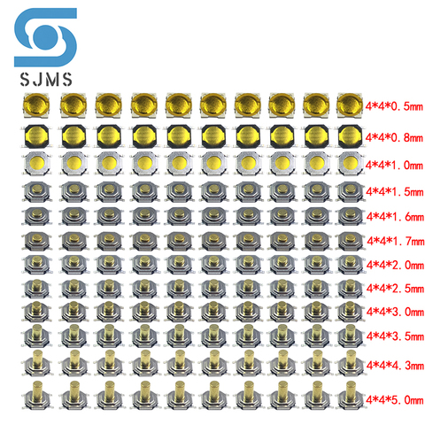 50PCS/lot Copper Pillar Tactile Push Button Switch 4x4 Micro Switch 4*4*0.5/0.8/1.5/1.6/1.7/2/2.5/3/3.5/4.3/5mm mini Tact Switch ► Photo 1/2