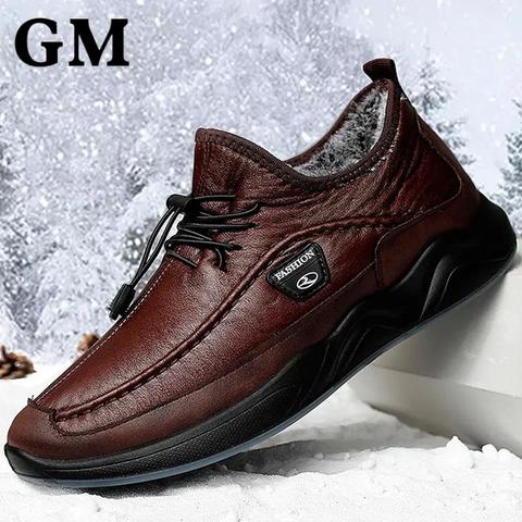 Winter Sneakers Men 2022 PU Leather Plush Warm Snow Boots Elastic Lace Non Slip Males Shoes Waterproof Outdoor Men Sports Shoes ► Photo 1/6