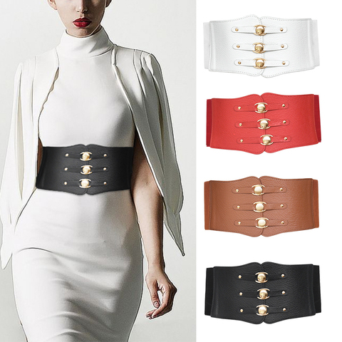 Ladies Super Wide Belt Vintage Women PU Leather Slimming Body Waistband High Waist Elastic Corset Belts For Dress ► Photo 1/6