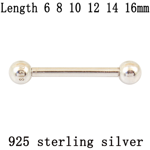 925 sterling silver body jewelry barbell pure S925 16G nipple ring tongue ring eyebrow nail tongue body piercing ONE PIECE ► Photo 1/6