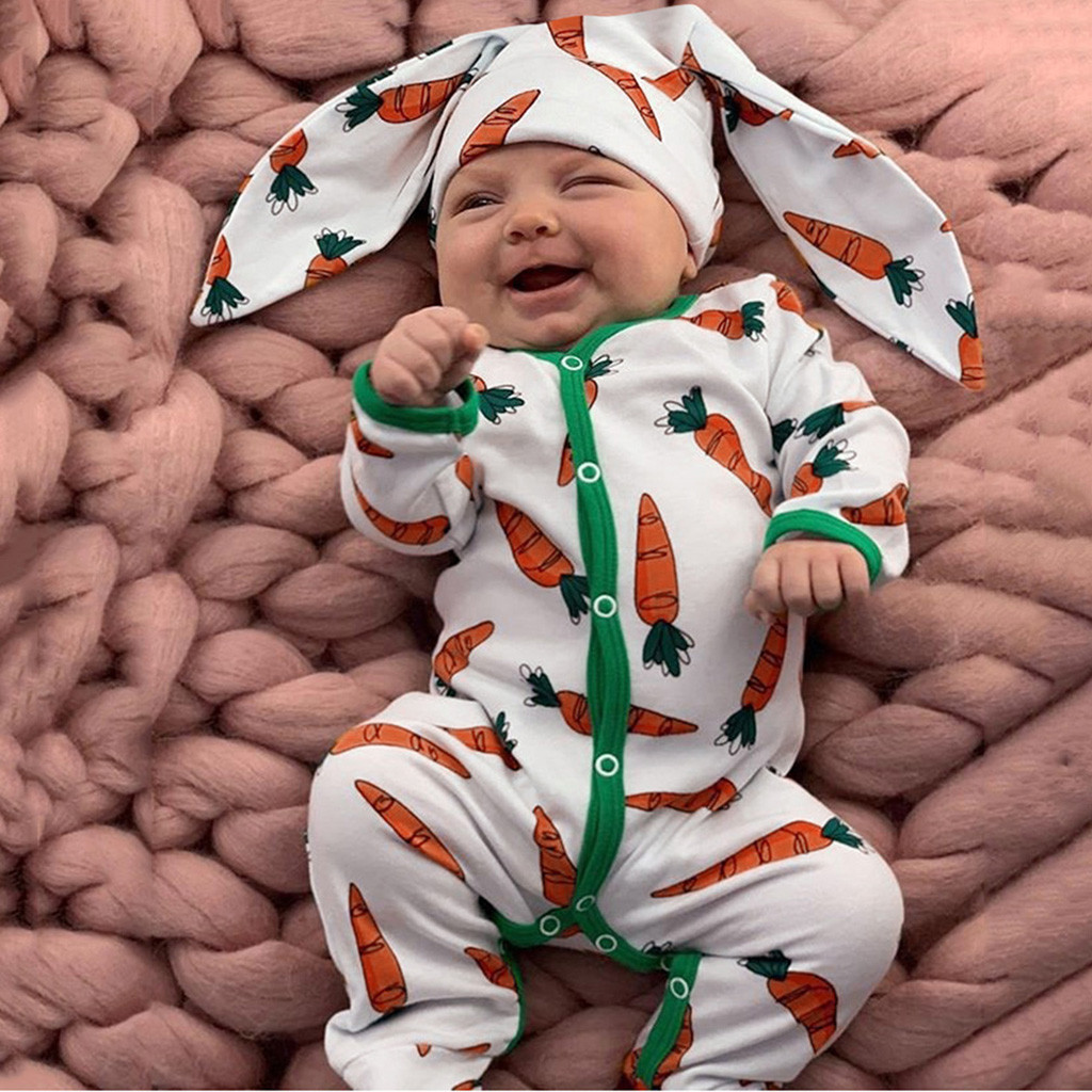 3pcs Newborn Boys Girls Baby Romper Hat+Bodysuit+Pants Infant Cartoon Jumpsuits 