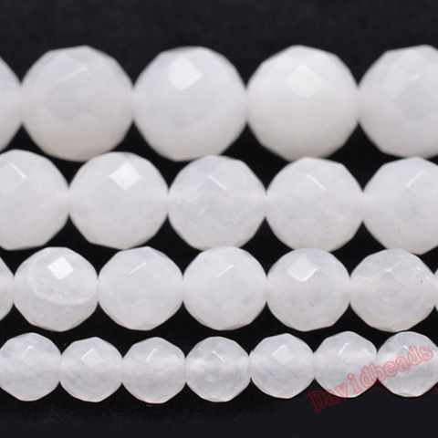 Factory price Natural Stone Faceted White Jadee Loose Beads 4 6 8 10 12MM Pick Size for Jewelry Making ► Photo 1/1