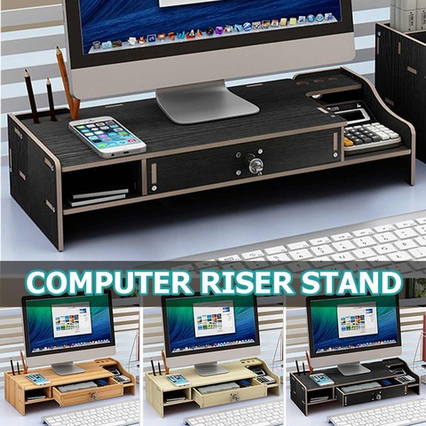 Multi-function Desktop Monitor Stand Computer Screen Riser Wood Shelf Plinth Strong Laptop Stand Desk Holder For Notebook TV ► Photo 1/6