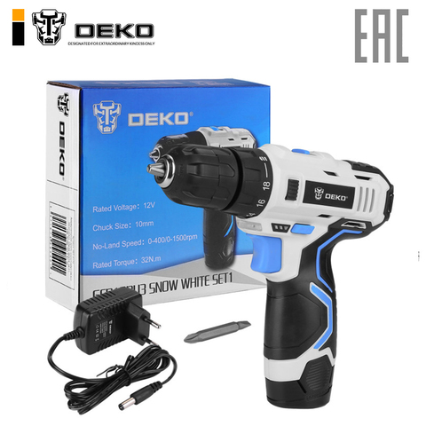 Cordless drill-шуруповёрт Deko gcd12du3 Snow White SET1, 12 V, 32 nm, 1 х1. 5 AH 063-4170 ► Photo 1/6