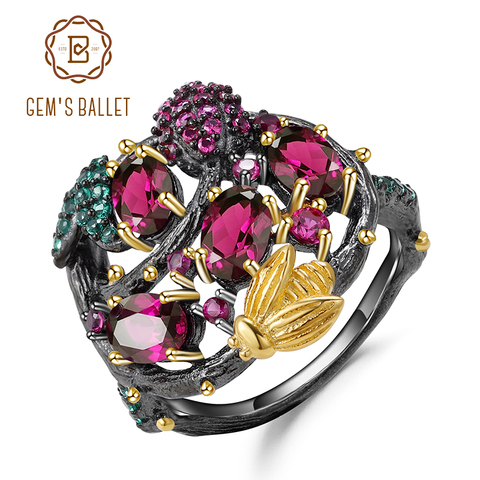GEM'S BALLET 925 Sterling Silver Handmade Branch Gold Bee Rings Natural Rhodolite Garnet Gemstone Ring for Women Fine Jewelry ► Photo 1/6