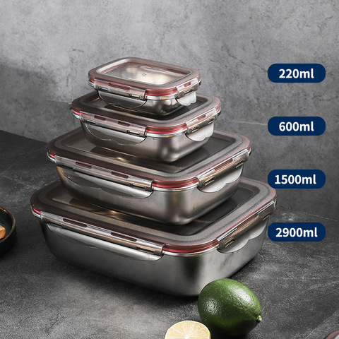 220/600/1500/2900ml 304 Stainless Steel Lunch Box Rectangular Sealed Food Fresh-keeping Boxes Office Bento Container ► Photo 1/5