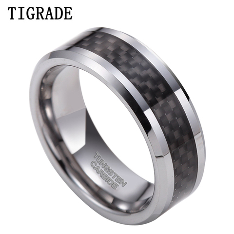 6/8mm New Black Carbon Fiber Men's Ring Tungsten Carbide Engagement Ring Wedding Band Men Women Jewelry Brand Design anel mascul ► Photo 1/6
