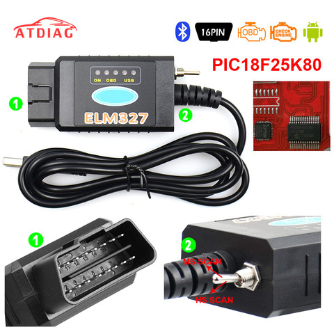 ELM327 USB V1.5 FTDI FT232RL + PIC18F25K80 Chip Code Reader for Ford HS CAN/MS CAN ELM 327 Bluetooth OBD2 Diagnostic Tool ► Photo 1/6