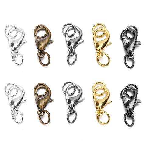 50pcs 10 12 14mm Metal Lobster Clasps Hooks With Jump Rings Gold Color End Clasps Connectors Necklace Findings Jewelry Making ► Photo 1/6