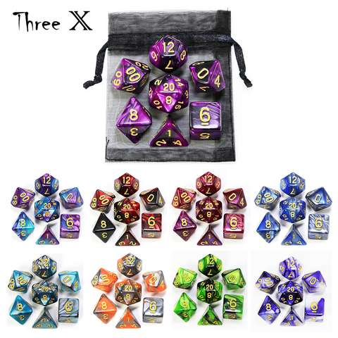 Polyhedral Dice Set with Pouch Double-Colors  Gold Numbers of D4 D6 D8 D10 D% D12 D20 for DND RPG Table Games ► Photo 1/6