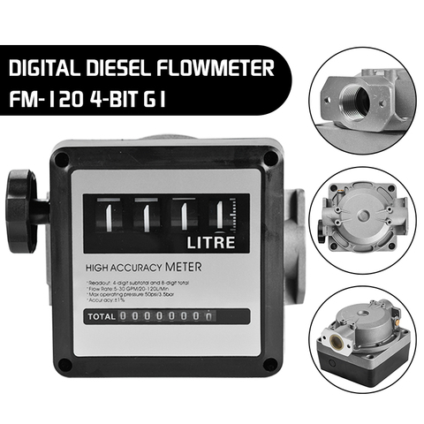 1Pcs FM-120 4 Digital Gasoline Fuel Petrol Oil Flow Meter 20-120L/Min Four Digital for Diesel Fuel Oil Flow Meter Counter ► Photo 1/6