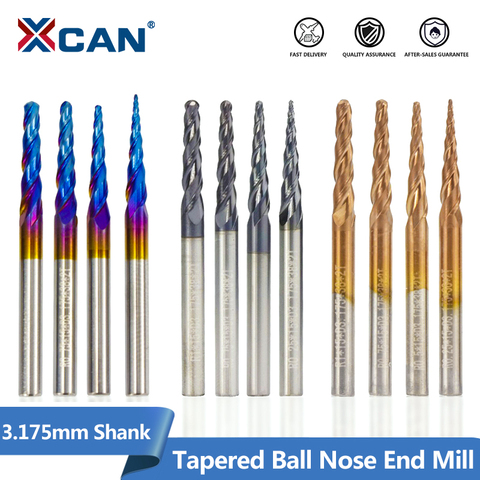 XCAN Tapered Ball Nose End Mill 1/8''(3.175mm) Shank Super Coated Carbide Milling Cutter 5pcs Set Wood Metal Engraving Bit ► Photo 1/6