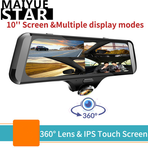 10 Full touch screen dash cams Android rearview mirror 4 cameras Panoramic  DVR