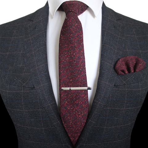 KAMBERFT Solid Color Cashmere Wool Necktie and Pocket Square Tie Clip Sets for Men 8cm Red Brown Green Gray For Men Wedding Tie ► Photo 1/6