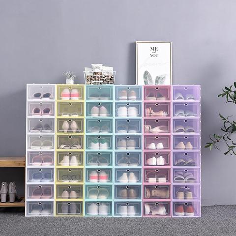 Flip-Open Cover Plastic Shoe Box Stackable Foldable Shoe Organizer Drawer Storage Case with Flipping Clear Door Ladies Men ► Photo 1/6