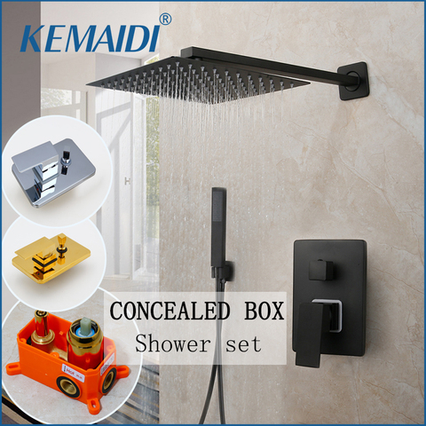 KEMAID Black Rainfall Shower Mixer Wall Mounted Shower Faucets Concealed Shower Tap Embedded Box Valve Square 2 Way Function ► Photo 1/6