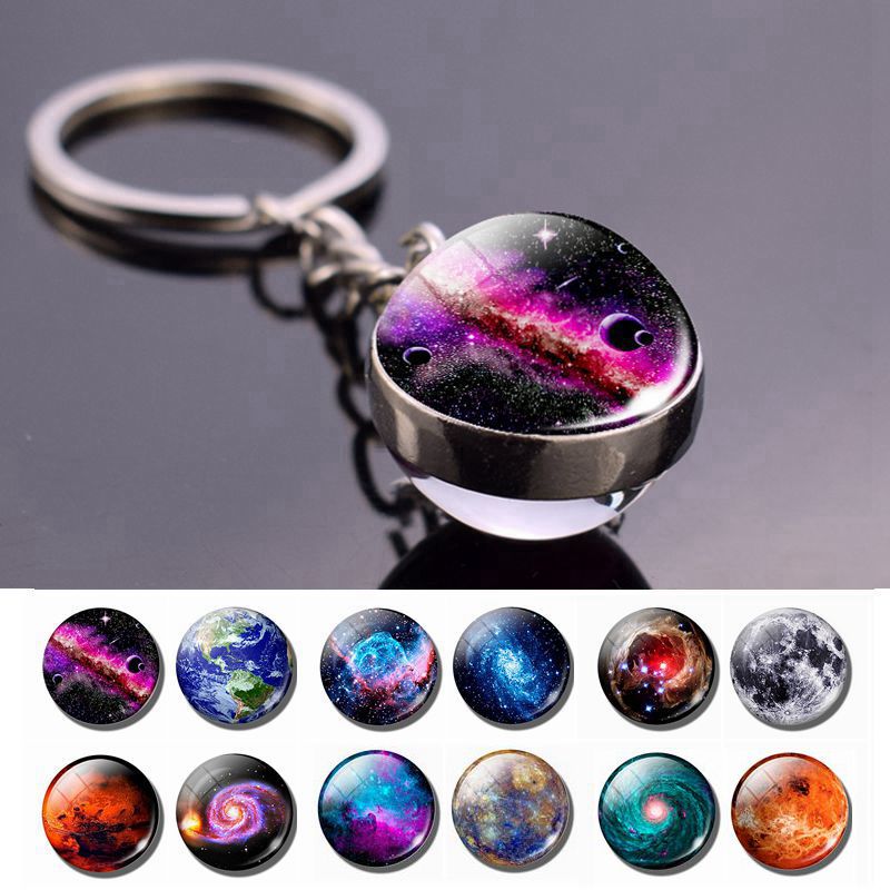 Galaxy Planet Keychain Trendy Solar System Art Picture Glass Ball
